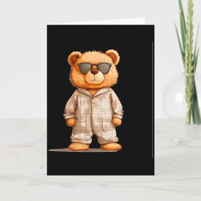 Funny Sungles Teddy Bear In Pajama Costume Design  Card (Front)