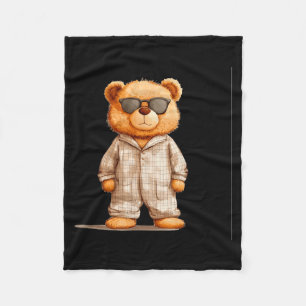 Funny Sungles Teddy Bear In Pajama Costume Design Fleece Blanket