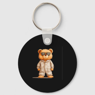 Funny Sungles Teddy Bear In Pajama Costume Design Key Ring