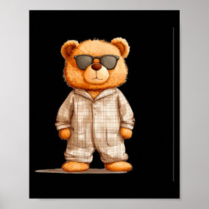Funny Sungles Teddy Bear In Pajama Costume Design  Poster