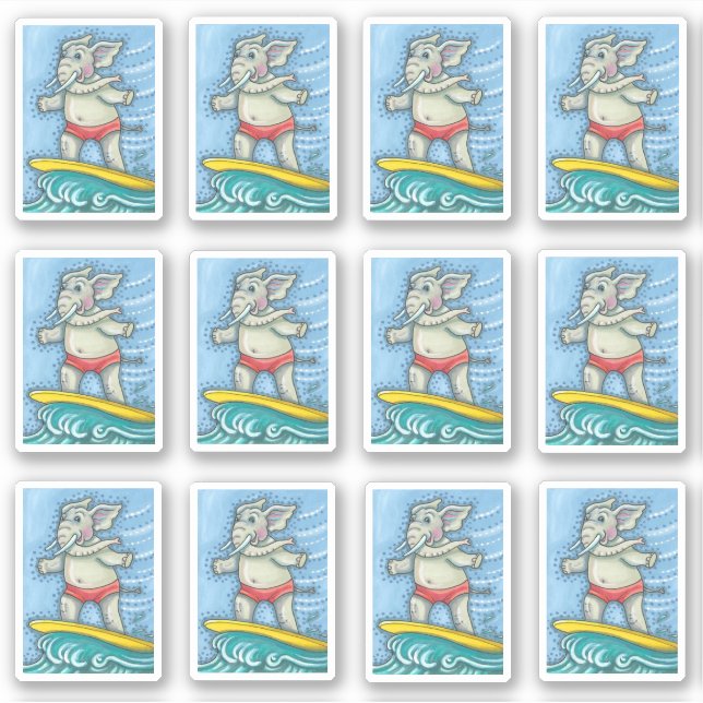 FUNNY SUNNY ELEPHANT SURFER DUDE CATCHING A WAVE (Front)