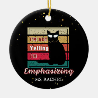 Funny Sunset Grid Cat Lover Teacher Ceramic Tree Decoration