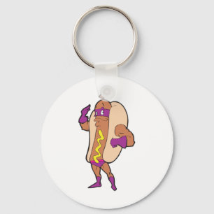 funny super hero hot dog character key ring