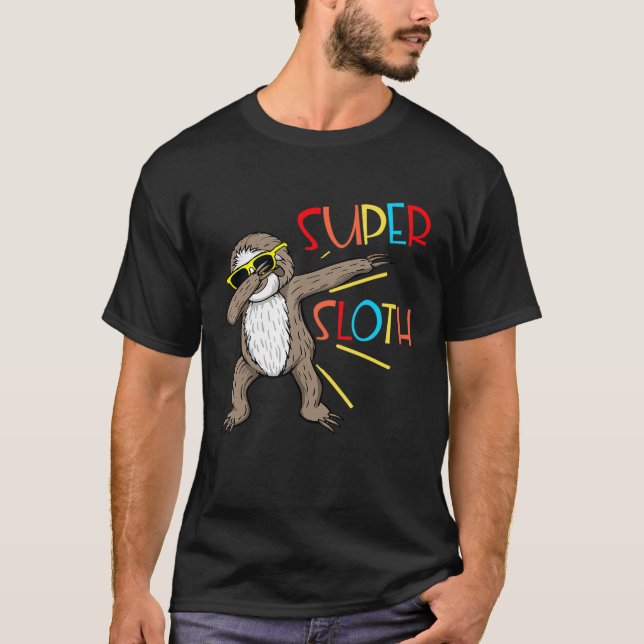 Funny Super Sloth Superhero Dabbing Dance Move Dab T-Shirt (Front)
