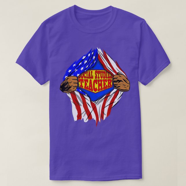 Funny Super Social Studies Teacher Hero Job  T-Shirt (Design Front)