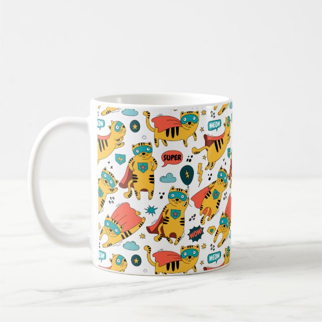 Funny Superhero Cat Coffee Mug (Left)