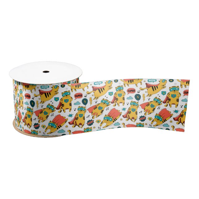 Funny Superhero Cat Satin Ribbon (Spool)