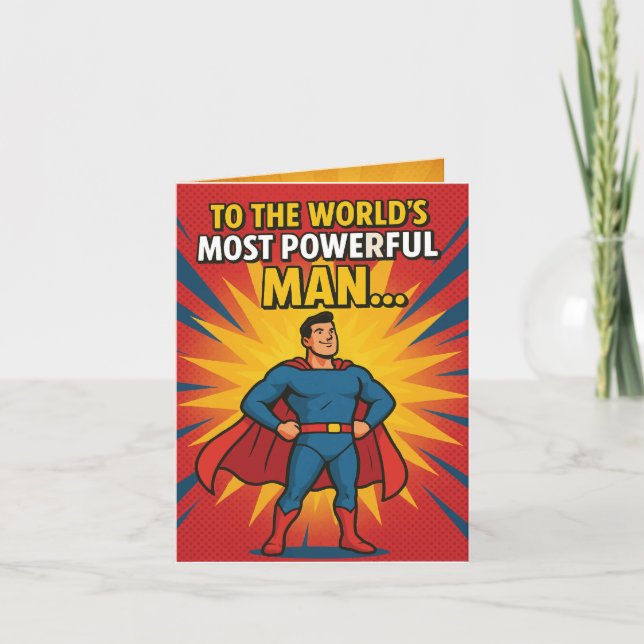 Funny Superhero Dad Comic Father's Day Card (Front)