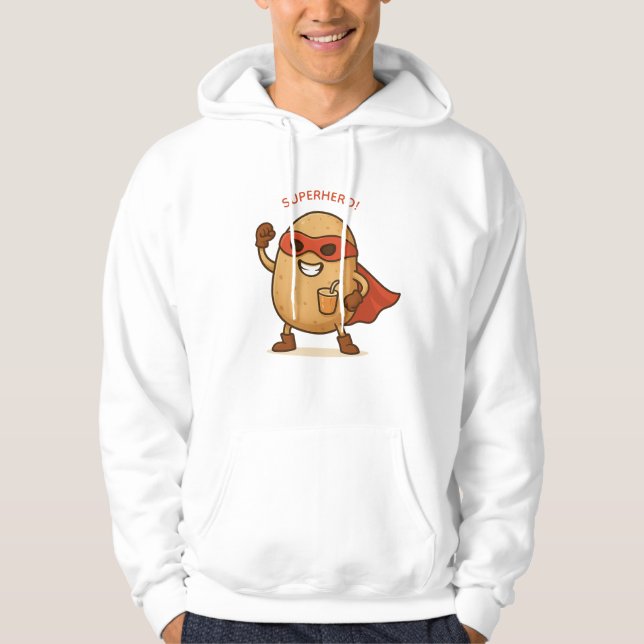 Funny Superhero Potato Cartoon Pullover Hoodie (Front)