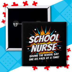 Funny Superhero School Nurse Appreciation 15 Cm Square Badge
