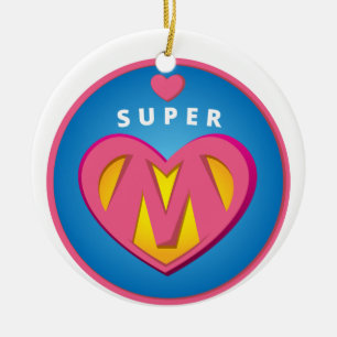 Funny Superhero Superwoman Mum emblem Ceramic Tree Decoration