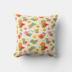 Funny Superhero Wild Animals Throw Pillow