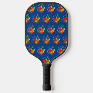 Funny SuperPickleman on Dark Blue Background  Pickleball Paddle