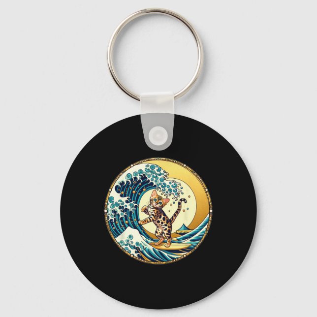 Funny Surf Board Great Wave Kanagawa Surfing - Ben Key Ring (Front)