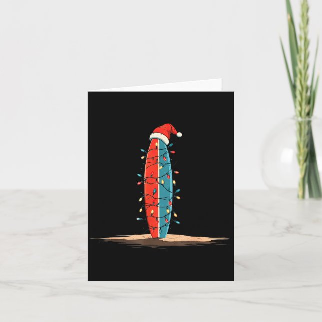 Funny Surf Christmas Lights Lover Surfboard Surfin Card (Front)