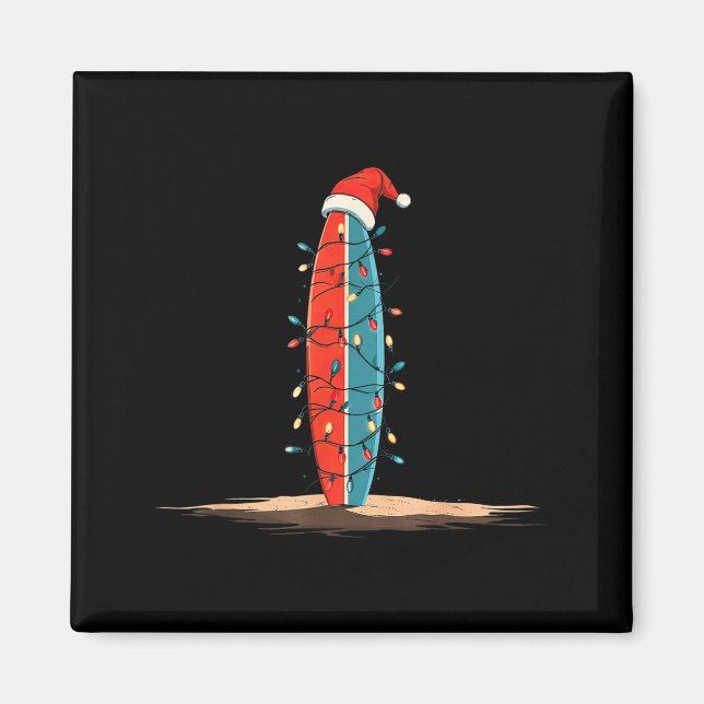 Funny Surf Christmas Lights Lover Surfboard Surfin Magnet (Front)