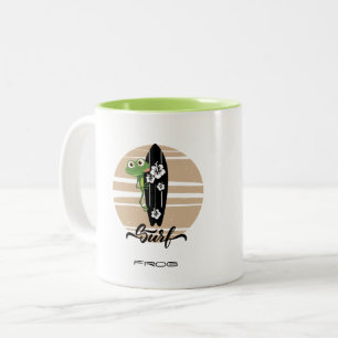 Funny Surf Frog Vintage Sunset Surf Life Beach Gra Two-Tone Coffee Mug