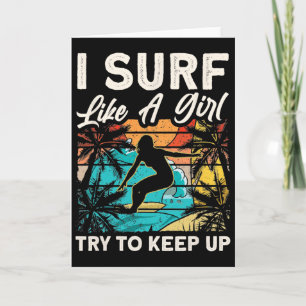 Funny Surf Like A Girl Surfer Design For Women Ret Card