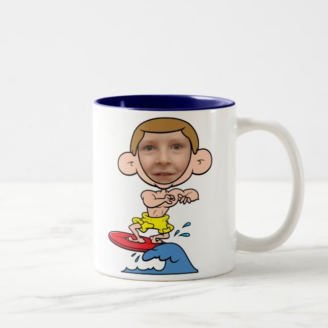 Funny Surfer Photo Face Template Two-Tone Coffee Mug (Right)