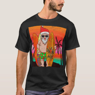 Funny Surfer Santa Claus Summer Sunset Christmas I T-Shirt
