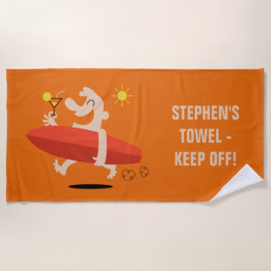 Funny Surfer with Cocktail custom text beach towel