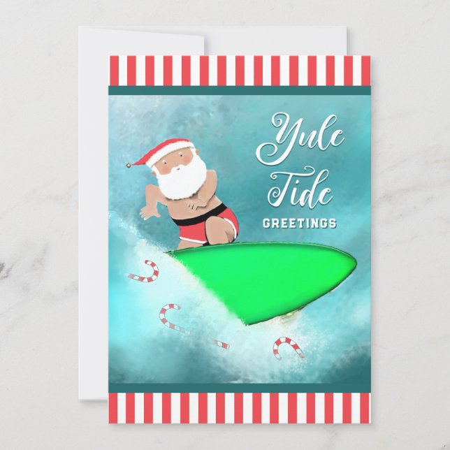 Funny Surfing Beach Christmas Cards (Front)