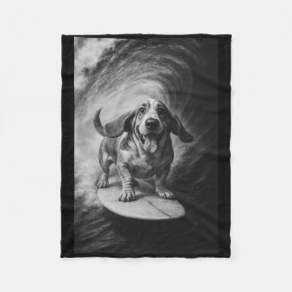 Funny Surfing Bet Hound Selfie On Surfboard Beach  Fleece Blanket
