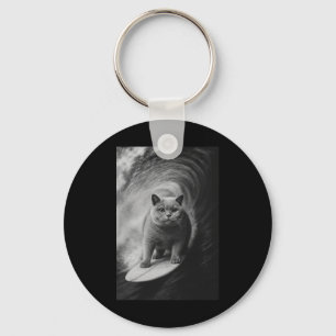 Funny Surfing British Shorthair Cat Selfie Beach A Key Ring