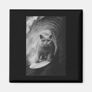 Funny Surfing British Shorthair Cat Selfie Beach A Magnet