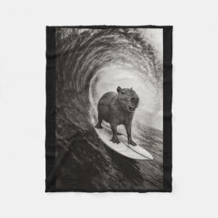 Funny Surfing Capyra Selfie On Surfboard Beach Ani Fleece Blanket