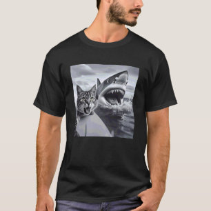 Funny Surfing Cat Selfie with Shark Meme T-Shirt