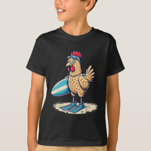 Funny Surfing Chicken With Flippers Beach Design T-Shirt
