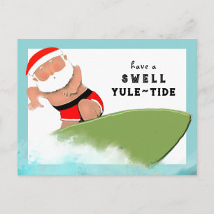 funny surfing Christmas Holiday Postcard