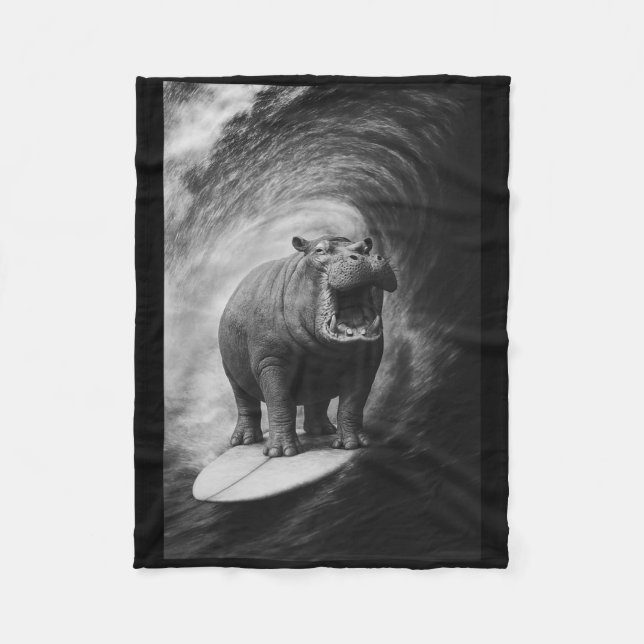 Funny Surfing Hippo Hippopotamus Selfie Safari Ani Fleece Blanket (Front)