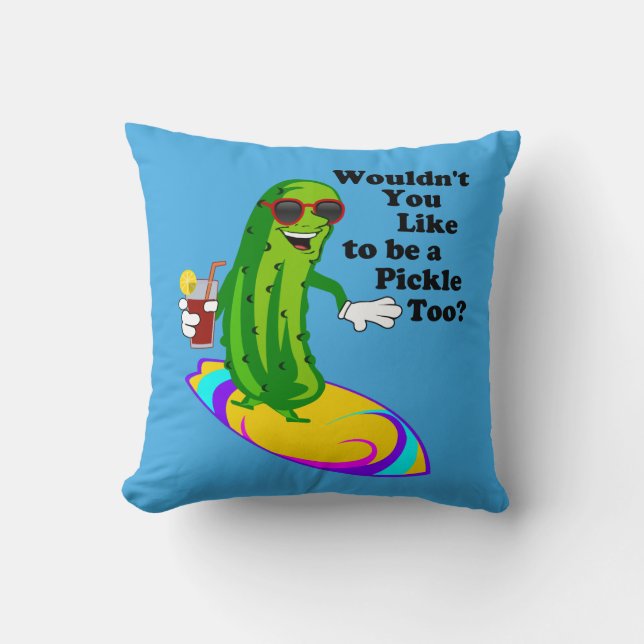 Funny Surfing Pickle Pillow (Front)