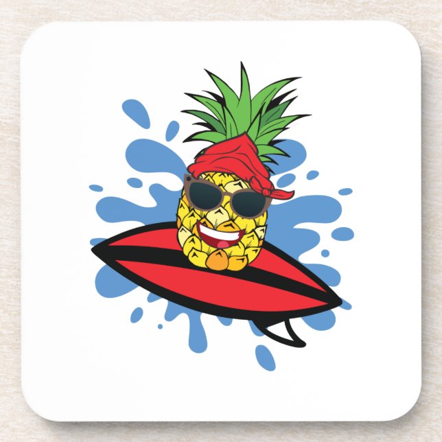 Funny Surfing Pineapple Coaster (Front)