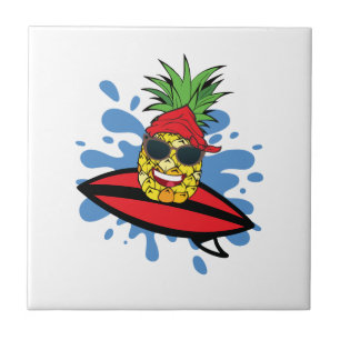 Funny Surfing Pineapple Tile