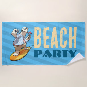 Funny Surfing Polar Bear Beach Party Cartoon Beach Towel