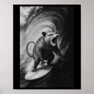 Funny Surfing Possum Selfie On Surfboard Beach Ani Poster