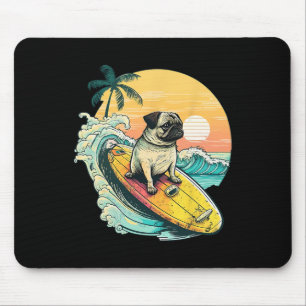 Funny Surfing Pug On Beach Pet Lover Vacation Summ Mouse Mat