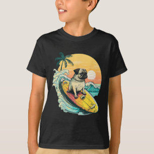 Funny Surfing Pug On Beach Pet Lover Vacation Summ T-Shirt