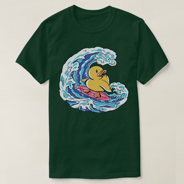 Funny Surfing Rubber Ducky Great Wave Japanese Ill T-Shirt (Design Front)