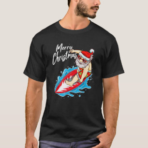 Funny Surfing Santa Claus Hawaiian Christmas Santa T-Shirt