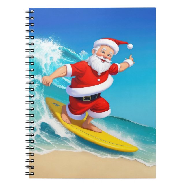 Funny Surfing Santa Claus Notebook (Front)