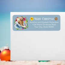 Funny Surfing Santa Dog Christmas Return Address