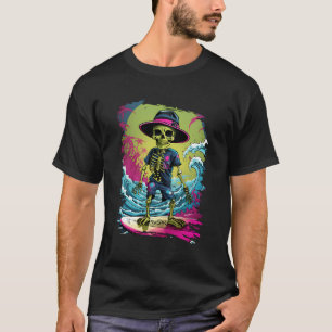 Funny Surfing Spooky Zombie Skeleton Halloween Boy T-Shirt