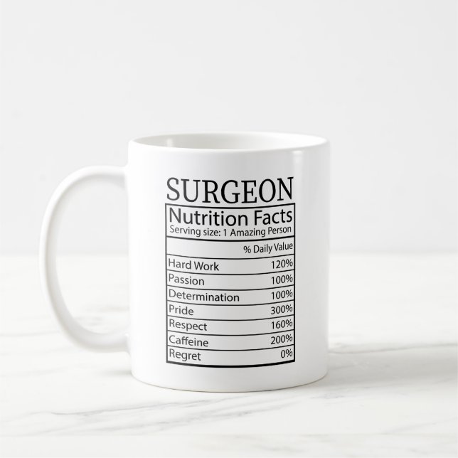 Funny Surgeon Nutrition Facts, Surgeon Gift Coffee Mug (Left)