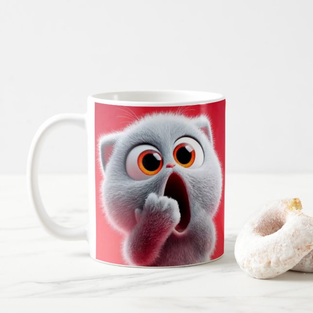 Funny Surprised Cat Coffee Mug – Cute Gift for Cat (With Donut)