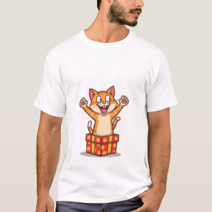 Funny Surprised Cat Jumping Out of Gift Box✨🎁 T-Shirt