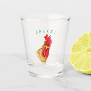Funny Surprised Curious Rooster - Cheers Shot Glass